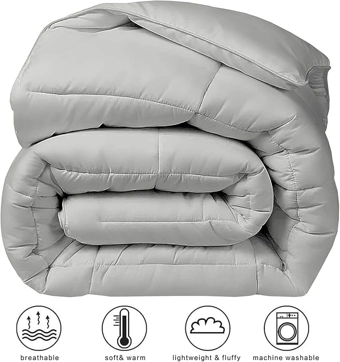 COHOME Quilted Twin/Twin xl Size Comforter - All-Season Down Alternative Duvet Insert - Luxury Hotel Soft Breathable Light Grey Comforter with Anti-Clump Tech & 8 Tabs - Gift for Women & Men (64"x88")