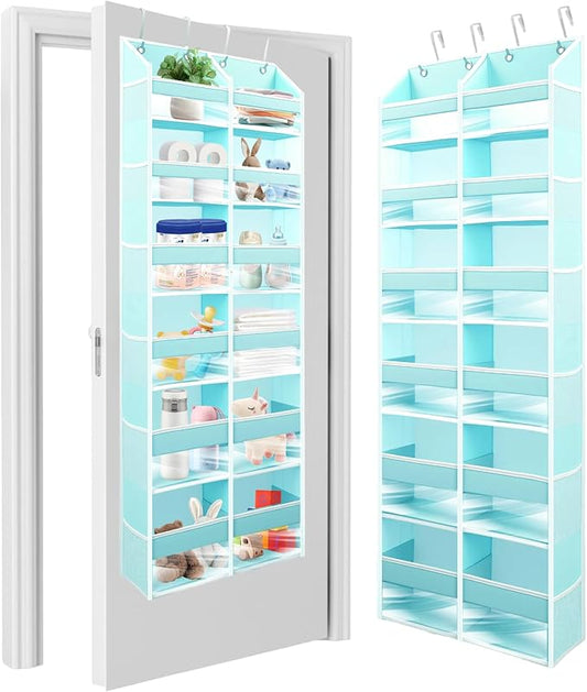 HOMELUX THEORY UPGRADED Over The Door Organizer Hanging - 100D EXTRA THICK & 50lbs HUGE CAPACITY 6 Large Front & 12 Side Pockets, Over The Door Shoe Organizer, Hanging Closet Organizer (Baby Blue, XL)