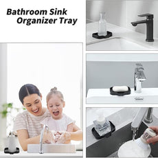 Silicone Bathroom Soap Dishes with Drain Spout-Bathroom and Kitchen Sink Organizer,Sponge Holder,Dish Soap Tray,Perfect for Dispenser,Scrubber,Bottle,Cup on Sink or Counter-Black 4.9