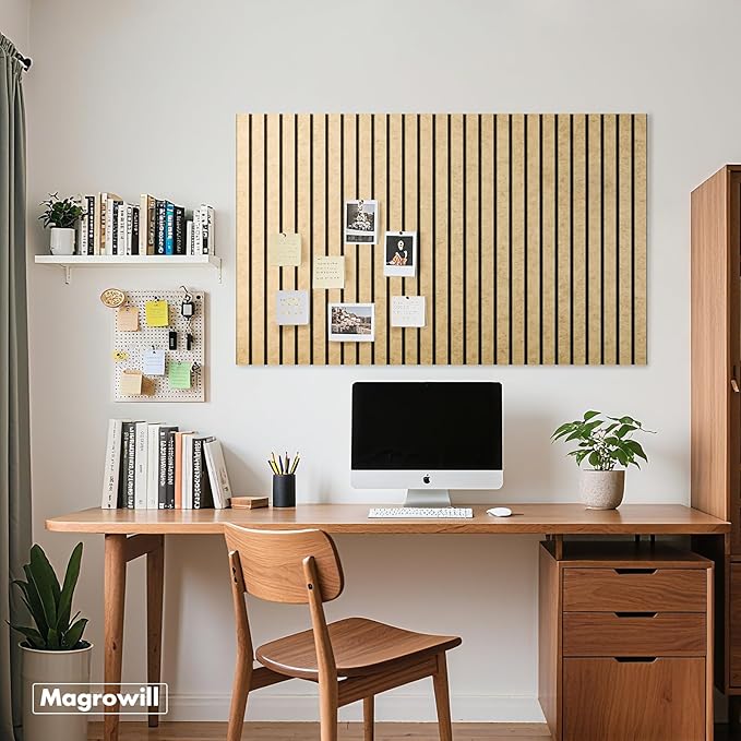 Cork Board Tiles for Wall with Push Pins, 48" x 24" Aesthetic Bulletin Board Sets, Self-Adhesive Pin Board | Magrowill 6 Packs Felt Panels for Office Home Classroom Dorm, Deep Camel with Black Base