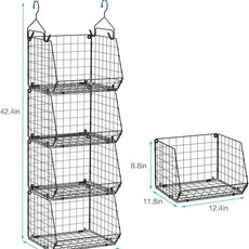 4 Tier Closet Hanging Organizer, Closet Organizers and Storage with 5 S Hooks, Closet Hanging Shelves & Freestanding Wire Storage Basket Bins, for Clothing Shoes Handbags Clutches Accessories Patent
