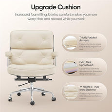 Home Office Chair with Top Grain Leather, Padded Armrests, Mid-Back Upholstered Executive Leather Desk Chair, Aluminum Frame, Adjustable Height, 360 Swivel, Rolling Wheels, 350lbs Capacity