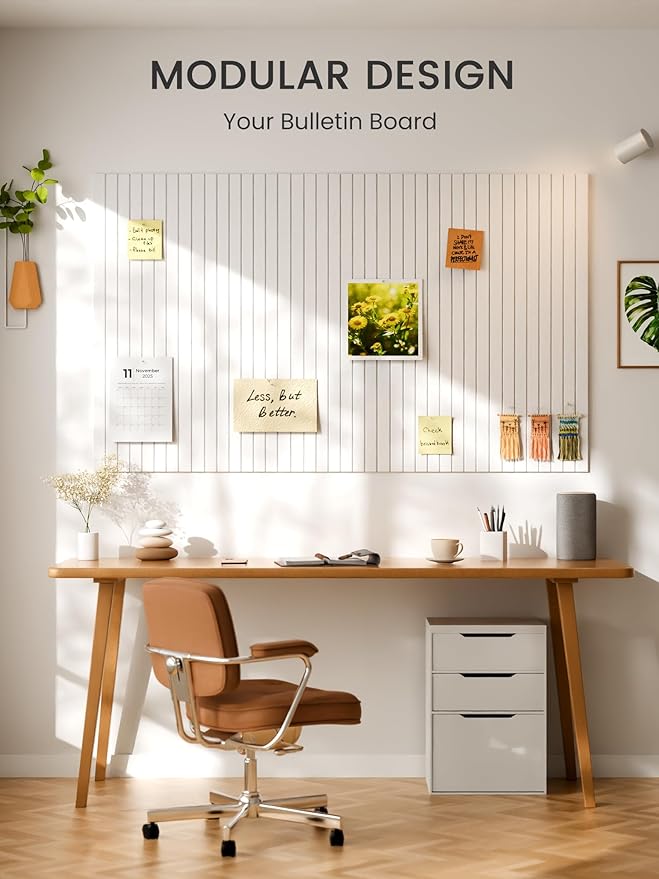 Bumusty Large Cork Board Alternative-36 x24 Felt Bulletin Board Tiles, with 30 Pushpins, 40 Adhesive Tabs, 6-Pack Slat Wall Paneling, Cork Boards for Office Push Pin Board Felt Board-Milky White