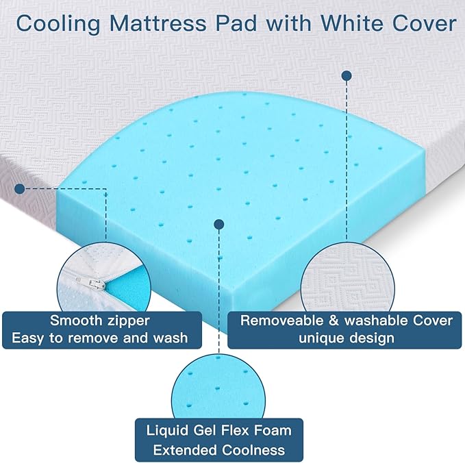 Airensky Full Size Memory Foam Mattress Topper, Cooling Gel Infused High Density Topper with Skin-Friendly Removable Cover, Pressure Relief Back Pain, CertiPUR-US Certified, (3 Inch, Full 54"x75")