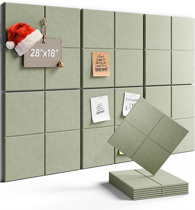 Felt Bulletin Board Tiles -28"x18" Cork Board Alternative for Office Decor, Push Pin Board Wall Organizer 6-Pack - Sage