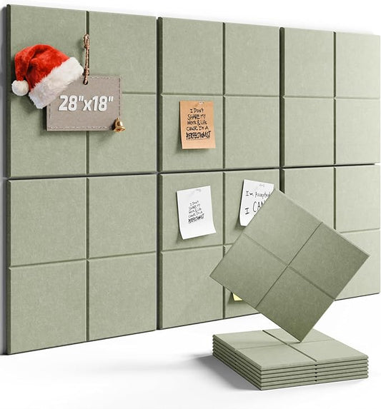 Felt Bulletin Board Tiles -28"x18" Cork Board Alternative for Office Decor, Push Pin Board Wall Organizer 6-Pack - Sage