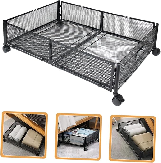 Foldable Stainless Steel Under Bed Storage Organizer with Wheels Large Capacity Holder for Clothes Shoes Blankets Multi-purpose Use Under Bed Sofa Space-saving Storage Rack