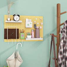Metal Pegboard Kit — Carbon Steel Pegboards with 26 Accessories, Pegboard Wall Organizer for Home, Office, Study Room, Kitchen, Craft Room & Gaming Setup — 24″ × 16″ Yellow Peg Board