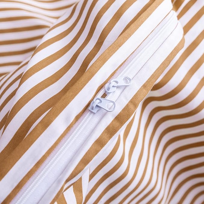 JELLYMONI King Duvet Cover Set, Cotton Duvet Cover 3 Pieces with Zipper Closure, 1 Duvet Cover and 2 Pillowcases(White with Rust Striped)