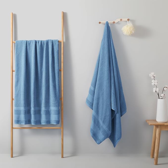 REDKISS 100% Cotton Bath Towels Set of 2, Extra Large Bath Sheets 35 X 70 Inches, 800 GSM, Quick Dry, Ultra Soft & Super Absorbent Bathroom Towel Sets for Bathroom, Gym, Spa, Pool & Hotel, Light Blue
