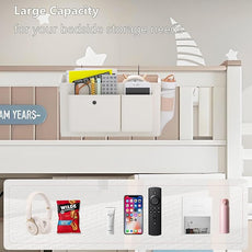Bedside Caddy Bedside Organizer with Fixed Straps & Water Bottle Holder, Bunk Bed Caddy ideal for Home, Dorm, Hospital, Crib, Versatile Bedside Storage Solution (White 2pcs)