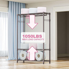 Heavy Duty Rolling Garment Rack 3 Tiers Adjustable Wire Shelving Clothes Rack with 1 Rods and Side Hooks,Storage Closet Clothing Rack Grey 15.7