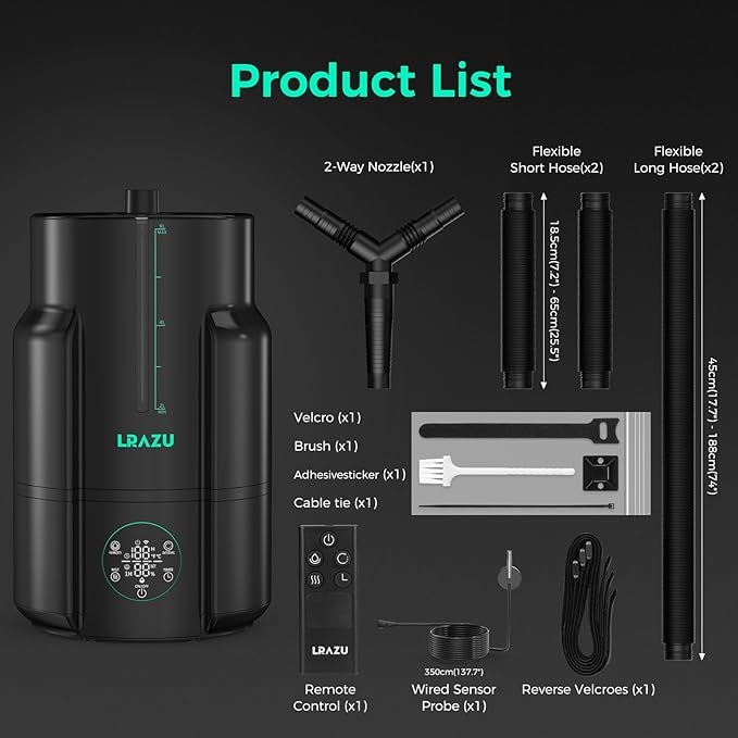 6L/1.59Gal Humidifier for Plants, Reptile Fogger Mister with Precise Temp & Humidity Probe/Expandable Hose, Smart Humidifier for Grow Tent, Mushroom, Houseplants, Reptile Tank 24H Timer