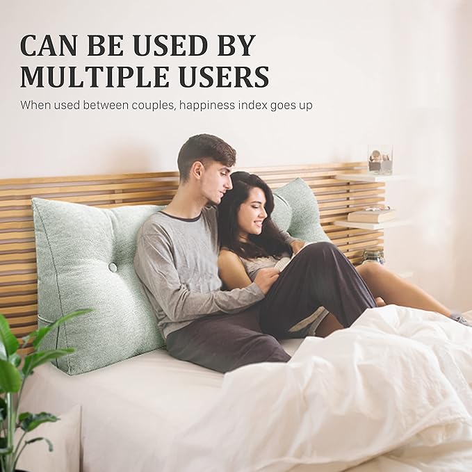 11 lbs Thickened Queen Headboard Pillow Wedge Pillow Headboard Reading Pillow Bed for Comfortable Backrest Reading Triangular Pillow with Side Pocket for Sitting in Bed Cotton Linen White