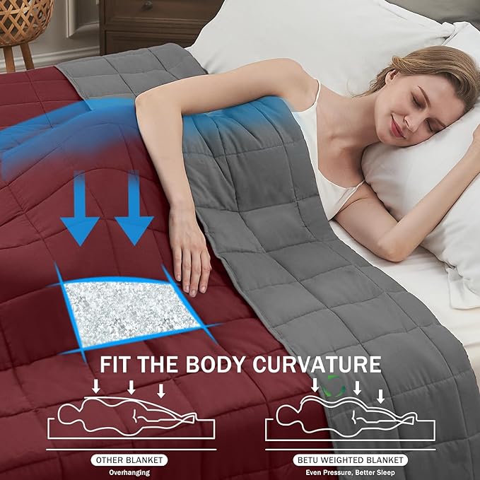 Weighted Blanket for Adults 12lbs, 60"x80", Queen Size Cooling Heavy Throw Blanket for 110-130lbs, Microfiber Soft Thick Big Blankets Weighted Comforter Gift for Sleeping, Red Grey