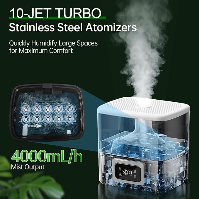 YOKEKON Humidifier Large Room 30L/7.93Gal, 5000 sq.ft Commercial Whole House Humidifier, Top-Fill Humidifiers for home with Extension Tube, Ideal for Plants, Office, Warehouse & Greenhouse