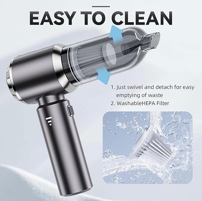 Car Vacuum Portable Cordless, 19000Pa Mini Vacuum Cleaner High Power 4-in-1 Compressed Air Duster Blower Pump Small Handheld Vacuum Cleaner Cordless Rechargeable for Car Home Office Desk