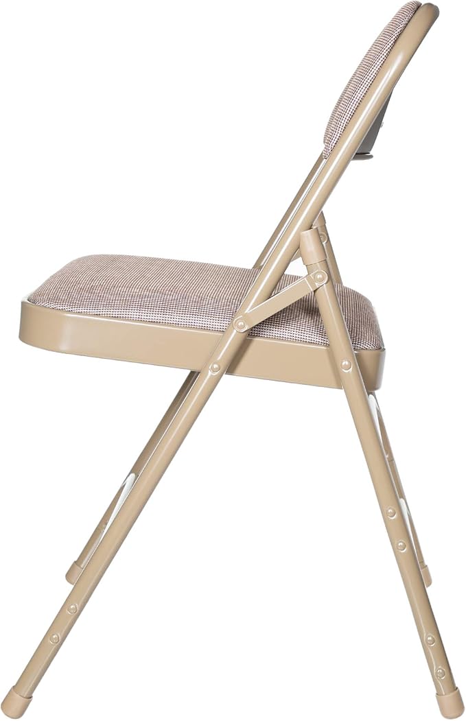 OEF Furnishings OEF2300 Series Heavy-Duty Premium Fabric Padded Upholstery Double-Hinged Triple-Braced Folding Chairs (4-Pack, French Beige)
