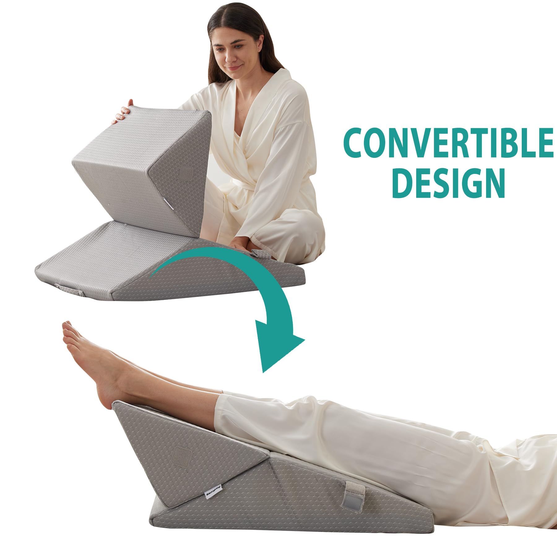 Bedluxe Wedge Pillow Headboard, 3PCS Orthopedic Bed Wedge Pillows Set for After Surgery, Adjustable Pillow Wedge for Acid Reflux&Back Pain Relief, Sleeping, Back Pillow for Bed Sitting Up, White/Grey Dormly