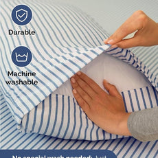 Extra Deep Pocket Full Sheets - 4 Piece Breathable & Cooling Bed Sheets - Hotel Luxury Bed Sheet Set - Soft, Wrinkle Free & Comfy - Easily Fits Extra Deep Mattresses - Deep Pocket Blue Striped Sheets
