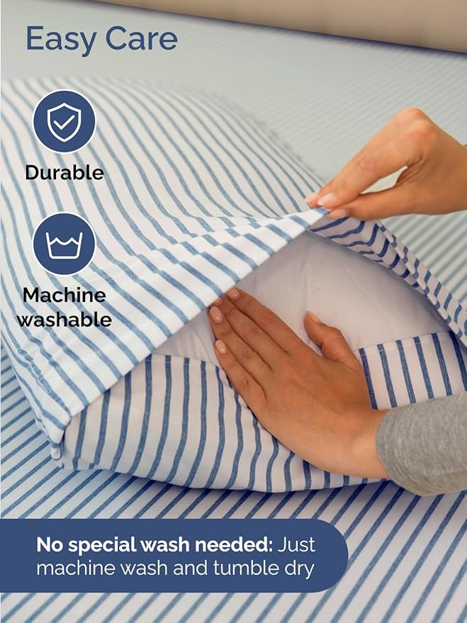 Extra Deep Pocket Queen Sheet Set - 4 Piece Breathable & Cooling Bed Sheets - Hotel Luxury Sheet Set - Ultra Soft, Wrinkle Free & Comfy - Fits Extra Deep Mattresses - Deep Pocket Blue Stripes 2 Sheets
