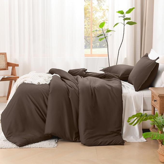 Litanika Comforter Set, Lightweight Solid Bedding Comforter Set, Fluffy Down Alternative Bed Set, Chocolate, Super King Plus