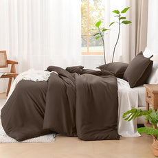 Litanika Comforter Set, Lightweight Solid Bedding Comforter Set, Fluffy Down Alternative Bed Set, Chocolate, Full