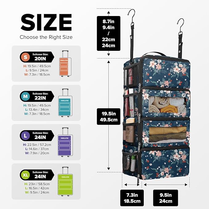 Suitcase Organizer, Travel Luggage Organizer Hanging Shelves Packing Cube Closet/Collapsible Portable Travel Organizer for Carry-on