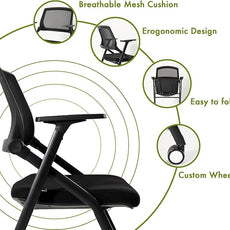 10 Pack Conference Room Chairs with Wheels and Sliding Armrest,Foldable Nesting Chair for Office School Church Waiting Room Black