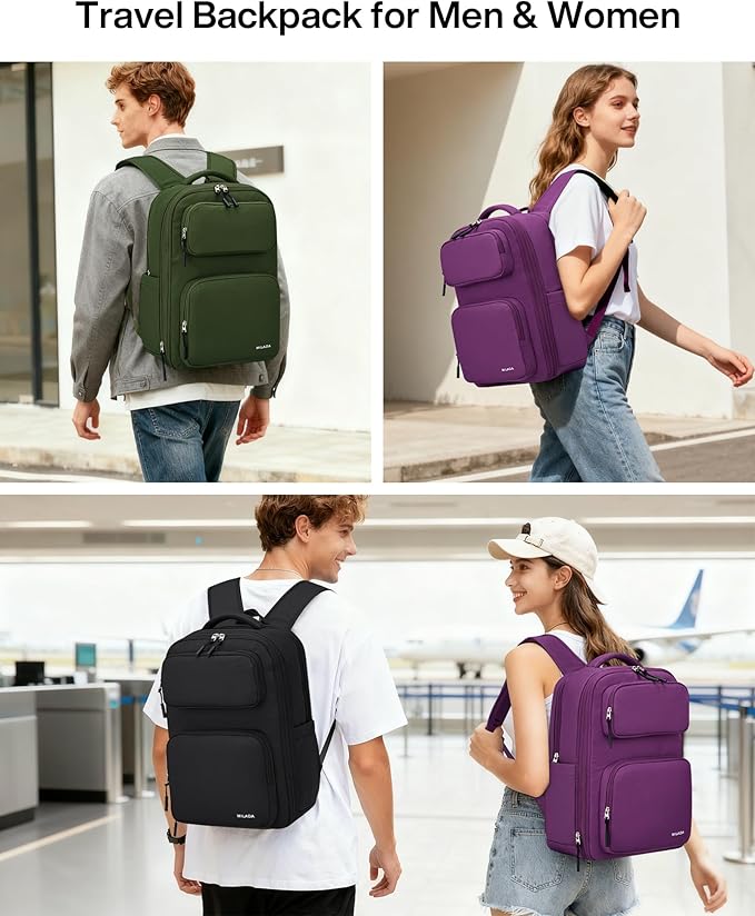 MILADA Expandable Travel Backpack 28L to 39L, TSA-Approved Carry On Backpack with 17 Inch Laptop Compartment, School Business Work Backpack for Men & Women, Purple