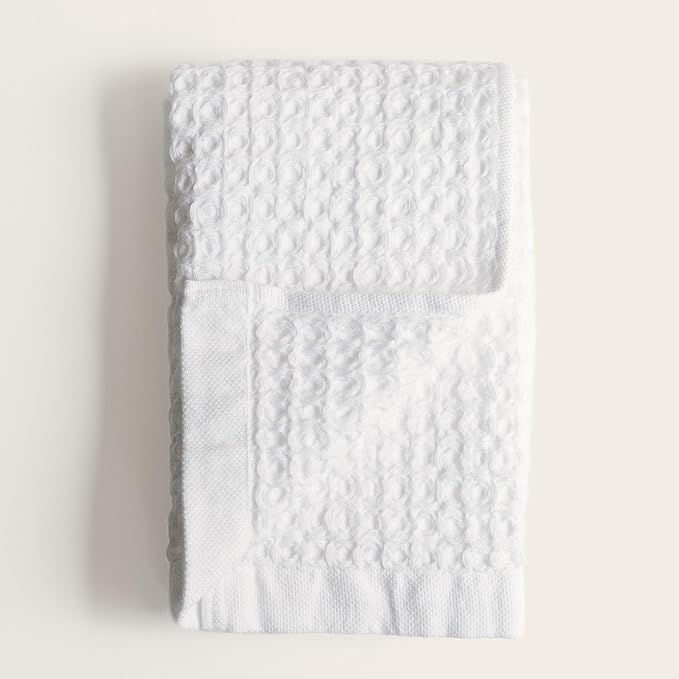 Italic Sedona Waffle Hand Towels – 410 GSM 100% Cotton, Set of 2, Lightweight, Quick-Drying & Textured Towels, White