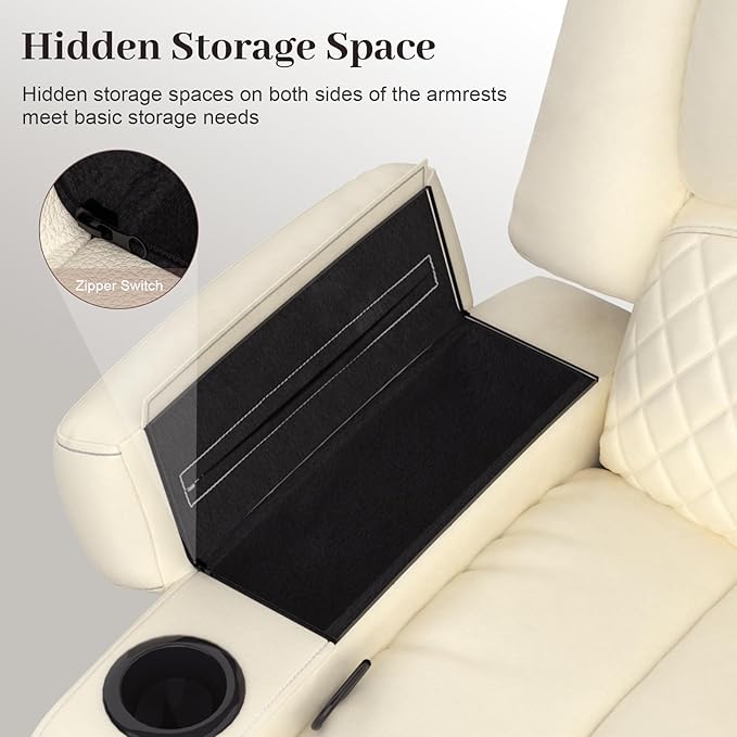 Manual Reclining Sectional Sofa Set, 5 Seats Soft Leather Recliner Corner Sectional Couch, Family-Sized L-Shaped Recliner Couch with USB Charging, Thickened Padding, Sturdy Frame, White