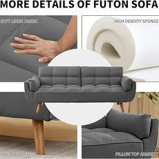 Convertible Futon Sofa Bed, Linen Sleeper Couch, 75