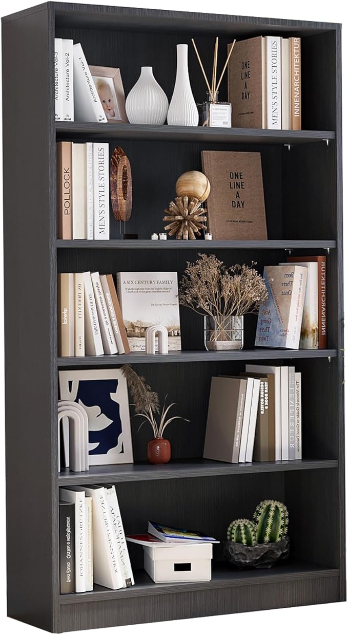 Farini 5 Shelf boockase Display Bookcase Freestanding Wooden Bookshelves for Home Office Living Room,60 Inch Height,Grey