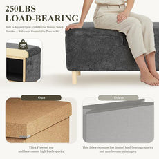 Ottoman with Storage, Storage Ottoman Bench, Entryway Bench, End of Bed Bench with Wood Legs for Bedroom, Living Room, 2PCS,Dark Grey