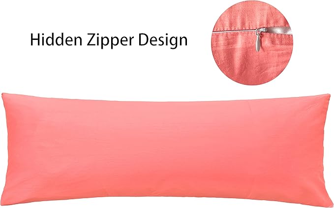 iMaylex Soft 100% Egyptian Cotton Zipper Pillow Case, Cozy and Lightweight Pillowcase, Easy Care, Coral Pink, Body, 20" x 54"