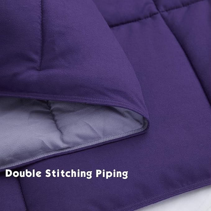 HIG 3pc Down Alternative Comforter Set - All Season Reversible Comforter with Sham - Quilted Duvet Insert with Corner Tabs - Box Stitched - Super Soft, Fluffy (Twin/Twin XL, Purple)