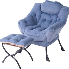 Tiita Lazy Chair with Ottoman, Modern Large Accent Lounge Armchair, Comfy Leisure Sofa Reading Chair with Footrest for Bedroom, Living Room, Dorm Rooms, Garden and Courtyard, Plush Light Blue