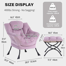 Tiita Lazy Chair with Ottoman, Modern Large Accent Lounge Armchair, Comfy Leisure Sofa Reading Chair with Footrest for Bedroom, Living Room, Dorm Rooms, Garden and Courtyard, Velvet Light Purple