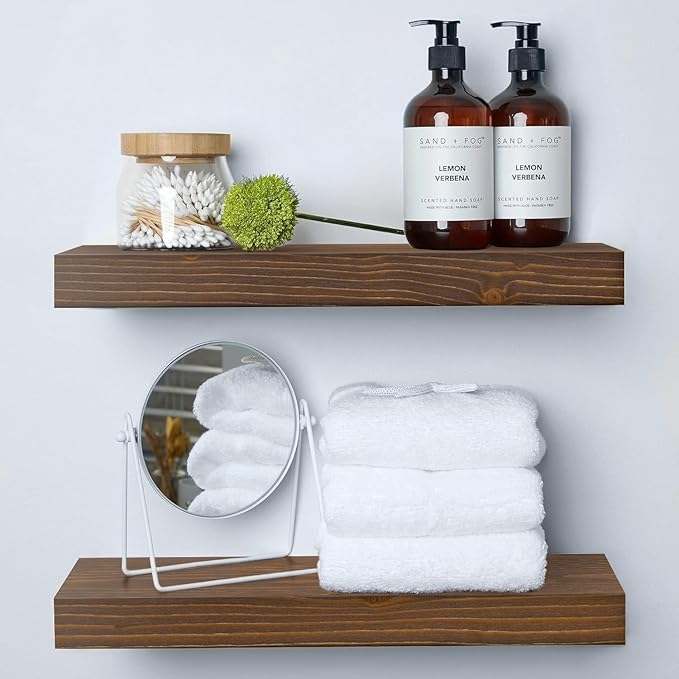 Homeforia Classic Walnut 18 inch Floating Shelf, High End Solid Real Wood Small 18inch Floating Shelves for Wall Mounted, 18in Floating Shelves, Heavy Duty Bracket, 18 X 6.5 X 1.75 inches, Set of 4