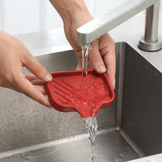 Silicone Bathroom Soap Dishes with Drain Spout-Bathroom and Kitchen Sink Organizer,Sponge Holder,Dish Soap Tray,Perfect for Dispenser,Scrubber,Bottle,Cup on Sink or Counter-Red 4.9