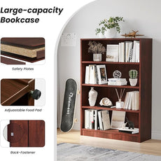 Farini 4 Shelf boockase Display Bookcase Freestanding Wooden Bookshelves for Home Office Living Room,48 Inch Height，Cherry