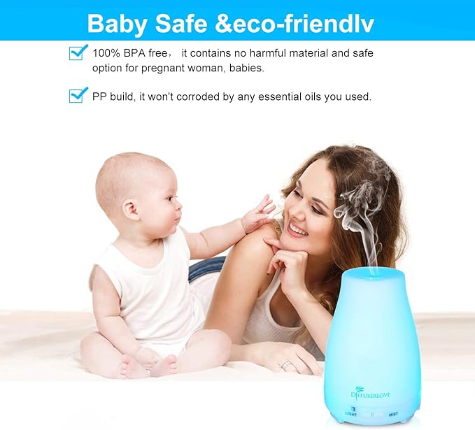 Diffuserlove Essential Oil Diffusers 200ML Remote Control Ultrasonic Mist Humidifiers BPA-Free Aromatherapy Diffuser with 7 Color Lights, Auto Shut-Off for Bedroom Office Kitchen