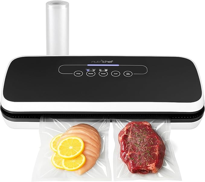 NutriChef Automatic Vacuum Air Sealing System for Food Preservation with Starter Kit, Compact Design, Lab Tested, Dry & Moist Food Modes with Led Indicator Lights, Black