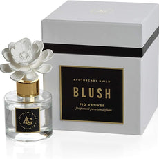 Zodax Apothecary Guild Blush Porcelain Oil Diffuser - Home Fragrance Diffuser Ideal for Living Room, Bathroom, Office - Makes a Great Gift - Porcelain Flower Design - Fig Vetiver - 1.69 Oz.