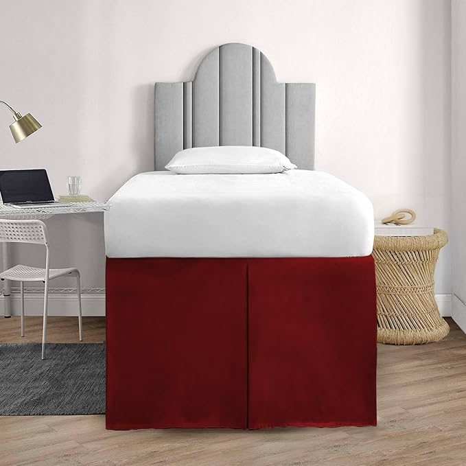 600TC -Dorm Bed Skirt - Split Corner Tailored Dorm Sized Bed Skirt - Dorm Room Essentials - Dorm Bed Skirt 100% Egyptian Cotton - Dorm Décor Bed Skirt Twin XL - 52" Drop (Burgundy, Solid)