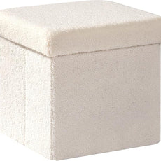 PINPLUS Storage Ottoman Cube Square Shaped Ottomans with Storage Foot Stool Footrest for Lving Room Boucle Ottoman Seat for Dorm Room,Faux Teddy Fur, White,11.8
