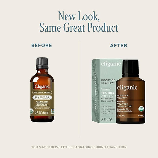 Cliganic Organic Tea Tree Essential Oil - 100% Pure Natural for Aromatherapy Diffuser | Non-GMO Verified (Packaging May Vary)