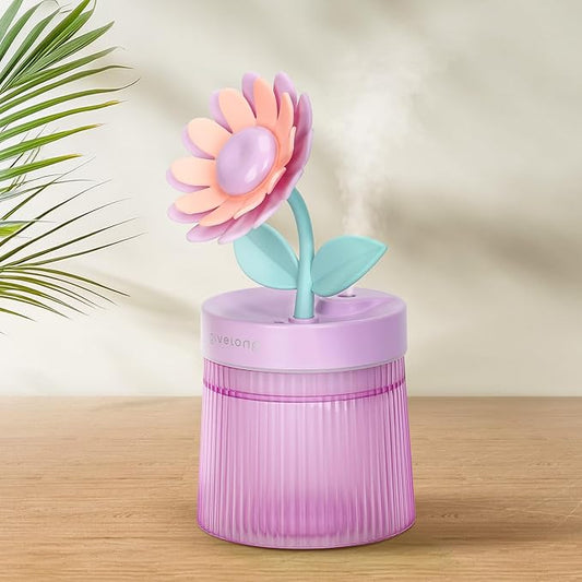 Cute Flower Mini Humidifier, 260ml Sunflower Desktop Humidifiers for Bedroom, Portable Small Cool Mist Humidification for Home, Baby Nursery, Office & Indoor Plants, USB Powered (Purple)