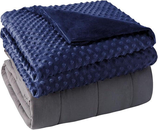 Weighted Blanket with Cover Twin Size Heavy Blanket Removable Soft Blue Blankets Microfiber Washable Heated Weighted Throw Blankets Winter Warm Weighted Comforter 15lbs, 48 * 72